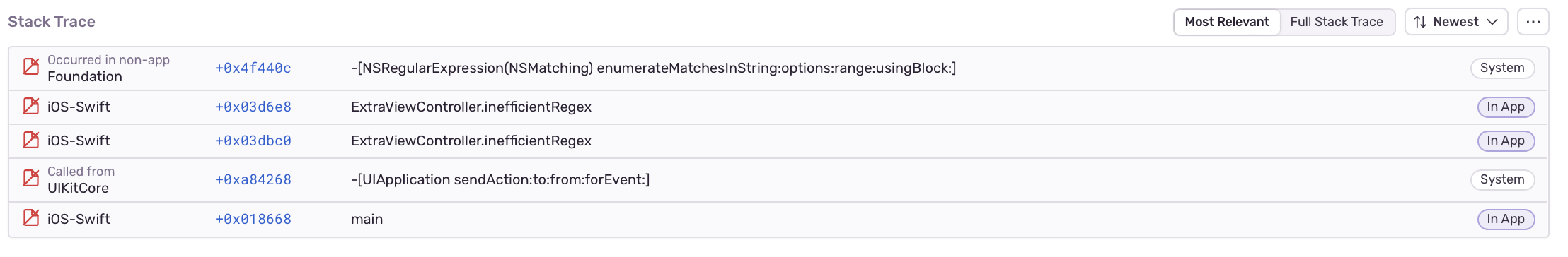 Regex on Main Thread Stack Trace